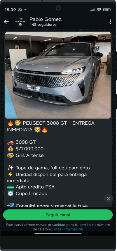 Vista del canal de WhatsApp